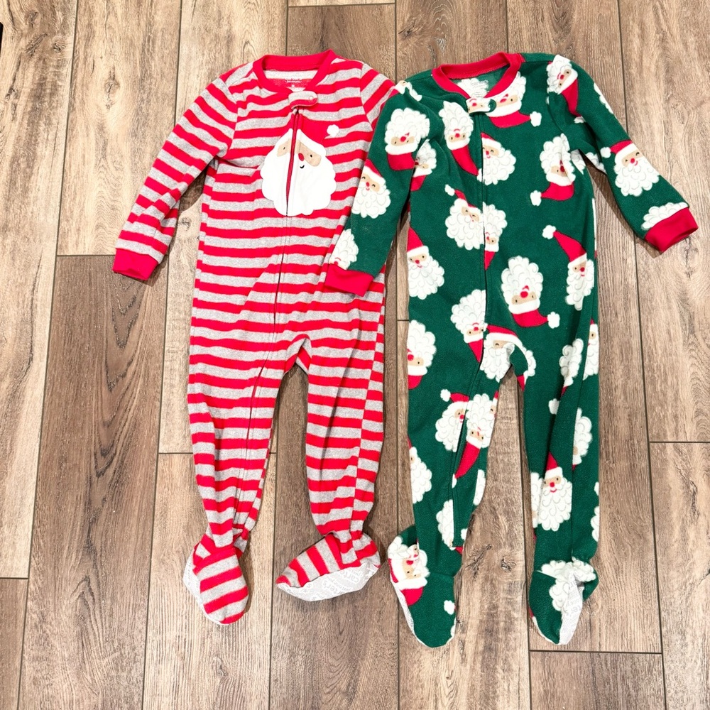 Carters Toddler Fleece‎ Footed Pajamas 3T Bundle Christmas Holiday Santa Unisex